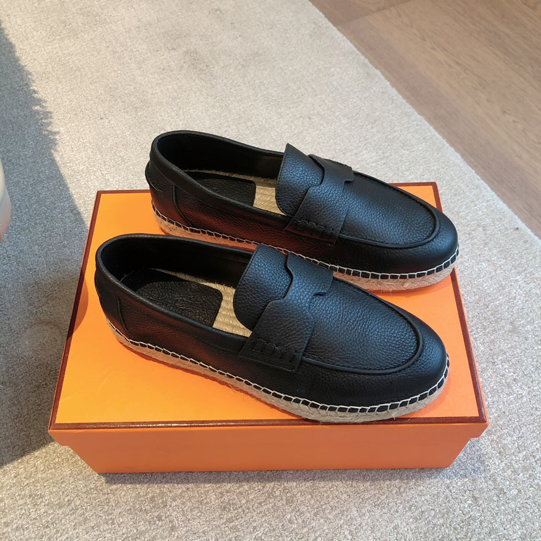 HM Trip Espadrille Black Grained Calfskin