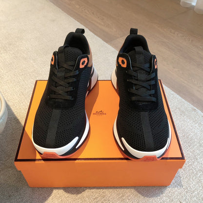 HM Heros Sneaker In Black White Mix Brown Orange Calfskin And Mesh Fabric 970868