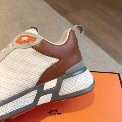 HM Heros Sneaker In White Grey Mix Brown Orange Calfskin And Mesh Fabric 970869