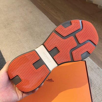 HM Heros Sneaker In White Grey Mix Brown Orange Calfskin And Mesh Fabric 970869