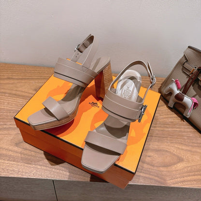 HM 26S Gigi 85 Sandal In Nude Beige Calfskin Silver Hardware