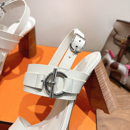 HM 26S Gigi 85 Sandal In White Calfskin Silver Hardware