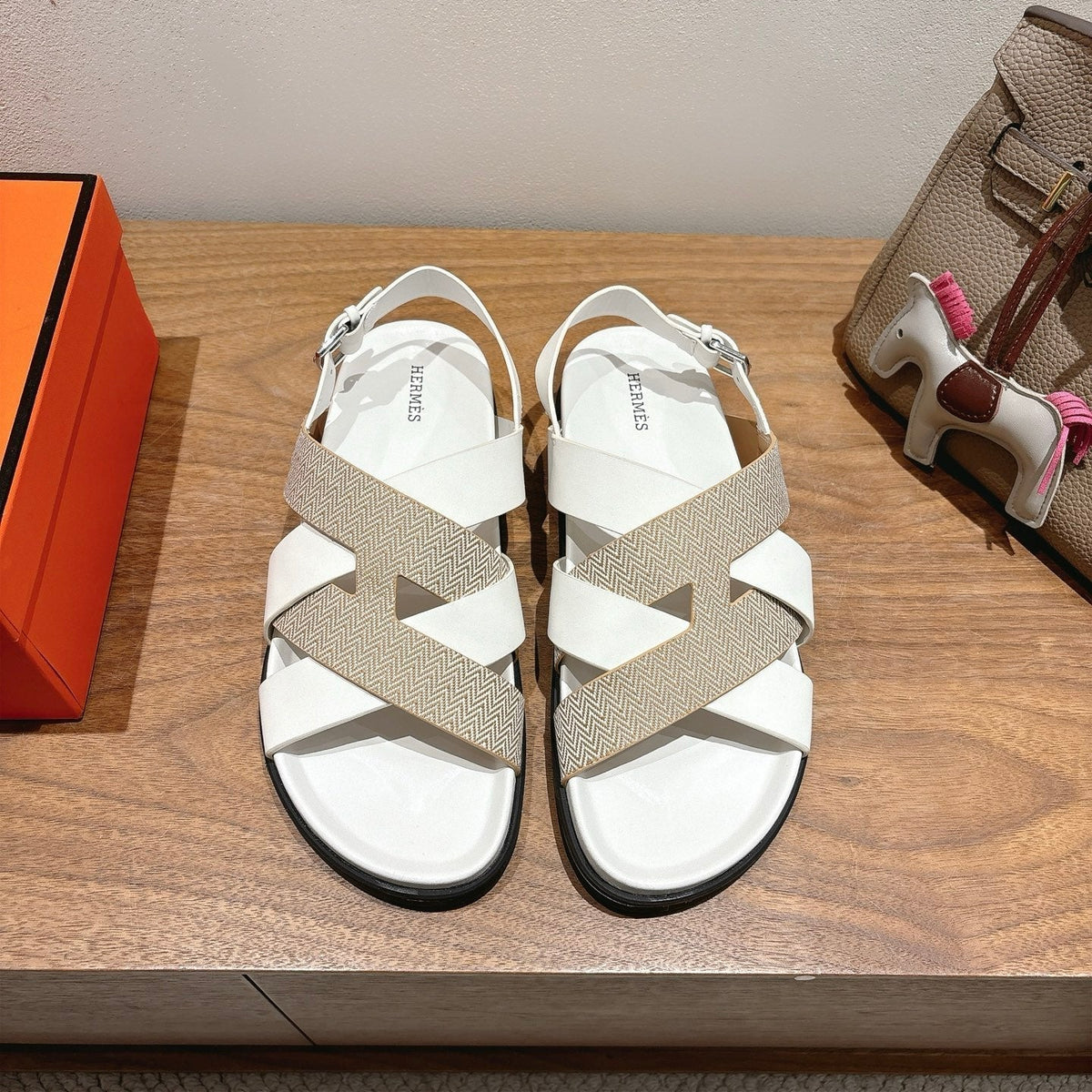 HM 25 Heracles Sandal White Calfskin Nude Canvas
