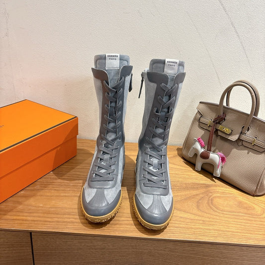 HM Lace Up Sneaker Iron Shadow Calfskin Suede
