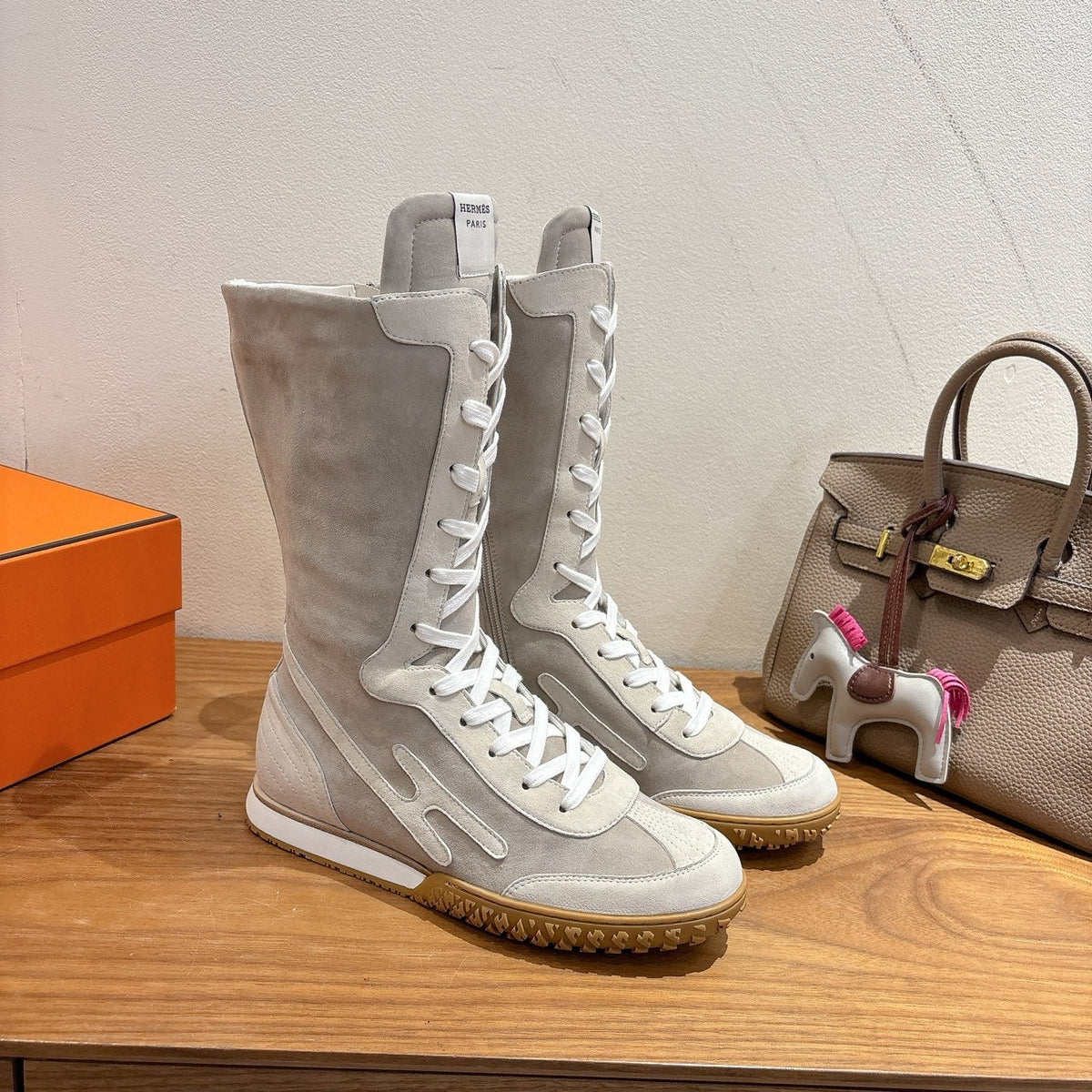 HM Lace Up Sneaker Taupe Calfskin Suede