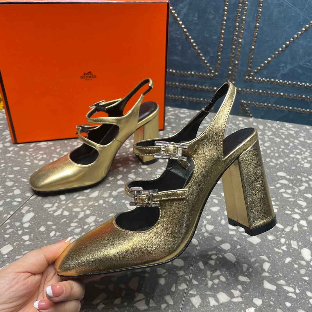 HM Jackie 80 Pump Gold Cowhide  962921