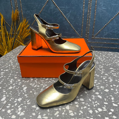 HM Jackie 80 Pump Gold Cowhide  962921