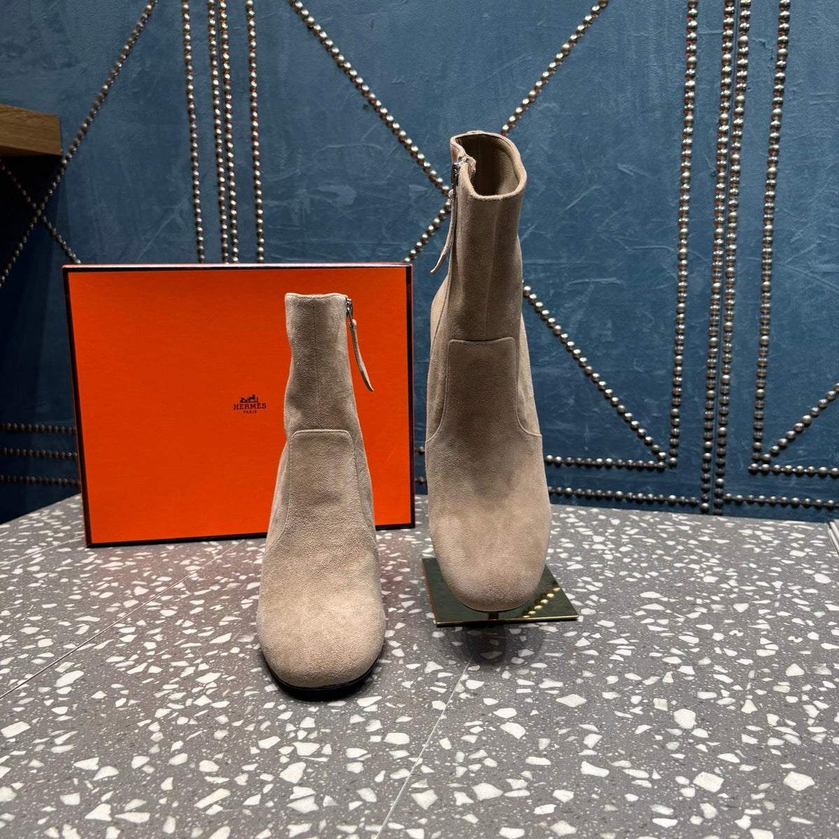 HM Lisa Ankle Boots 80mm Pale Tan Suede 531561