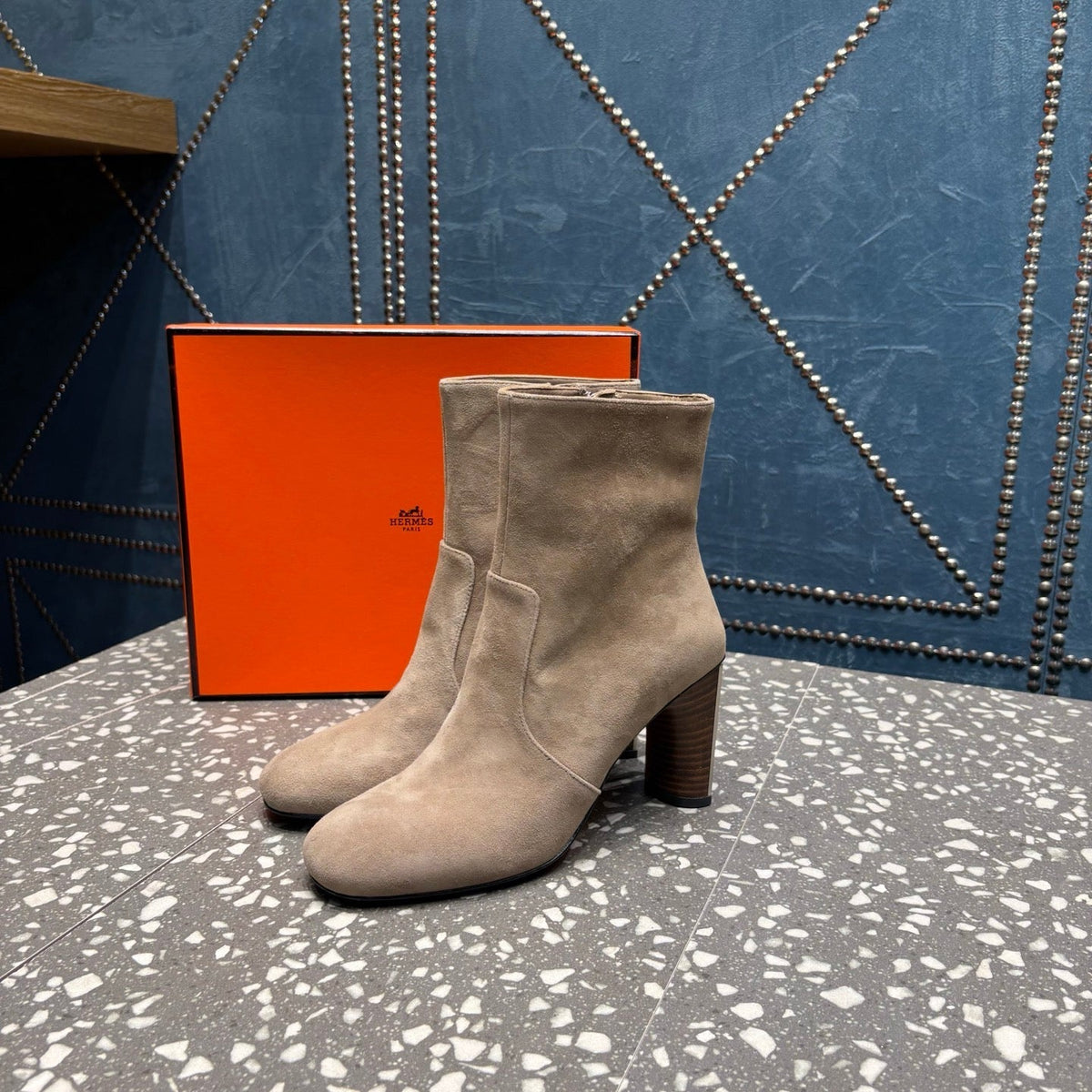 HM Lisa Ankle Boots 80mm Pale Tan Suede 531561