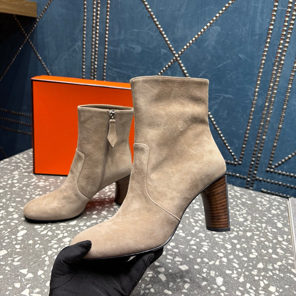 HM Lisa Ankle Boots 80mm Pale Tan Suede 531561