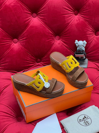 HM Lthea Espadrille Brown Chocolate Mix Yellow Suede And Jute Rope 969492