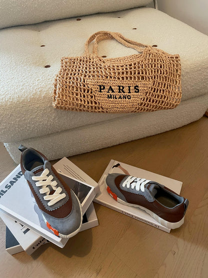 HM Bouncing 35 Sneakers Chocolate Canvas Grey Suede Goatskin H Orange