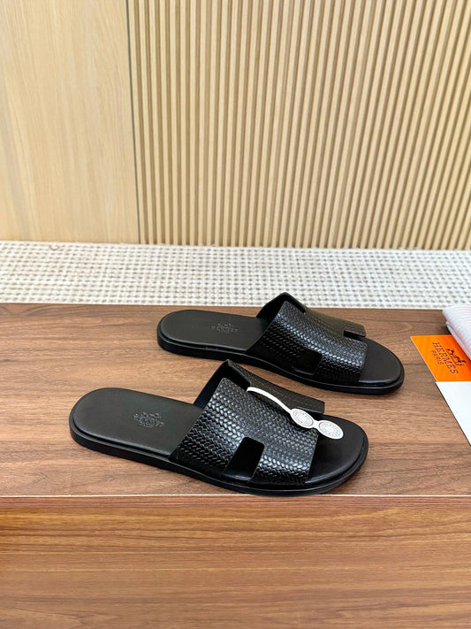 HM Izmir Sandals Black Embossed Leather 799285