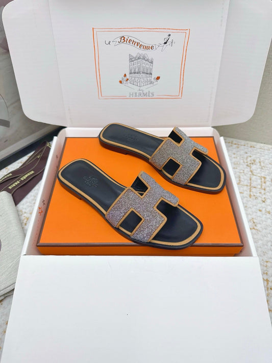 HM Oasis Sandals Black Brown Suede Cowhide 625261