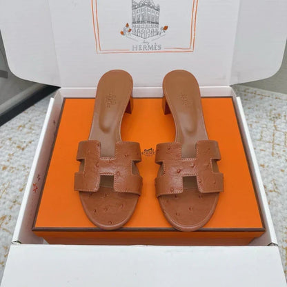 HM 26ss Oran Sandals 50 Brown Ostrich Leather 625124