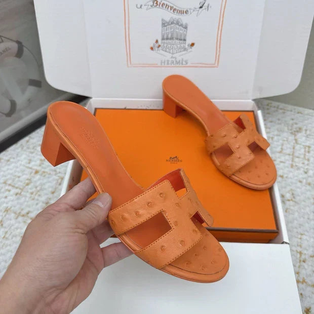 HM 26ss Oran Sandals 50 Orange Ostrich Leather 625125