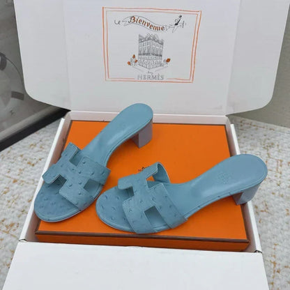 HM 26ss Oran Sandals 50 Dusty Blue Ostrich Leather 625132