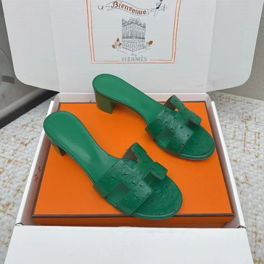 HM 26ss Oran Sandals 50 Dark Green Ostrich Leather 625134