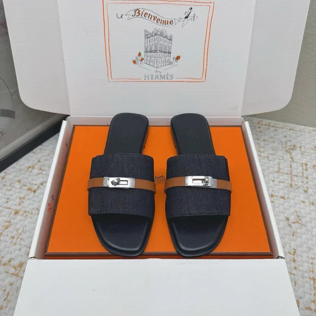 HM 26ss Oasis Sandals Navy Blue Black Denim Cowhide 625152