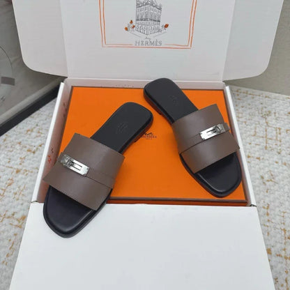 HM 26ss Oasis Sandals Brown Black Sheepskin Sliver Buckle 625165
