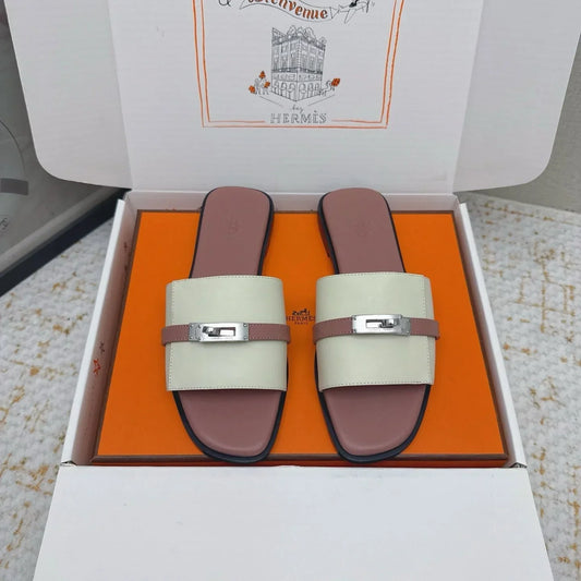 HM 26ss Oasis Sandals Dusty Rose Cream Sheepskin Sliver Buckle 625172