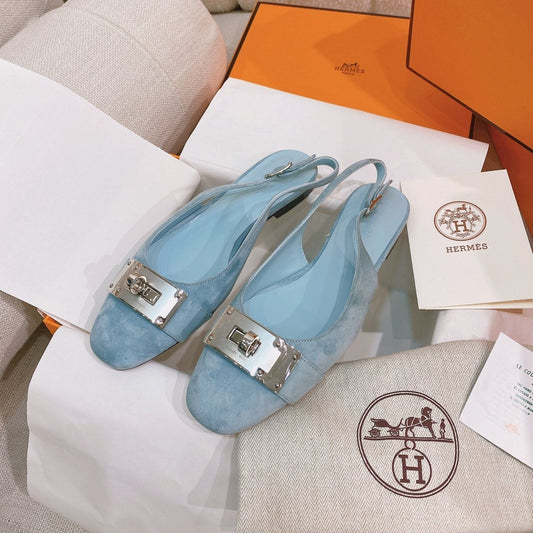 HM 26s Innocente Slingback In Light Blue Suede Silver Hardware