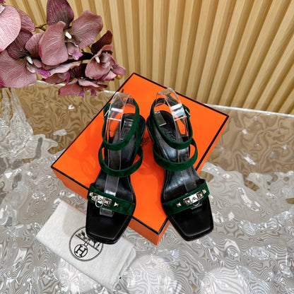 hm iveresse sandal 65 dark green suede calfskin black calfskin