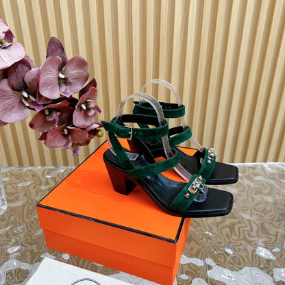 hm iveresse sandal 65 dark green suede calfskin black calfskin