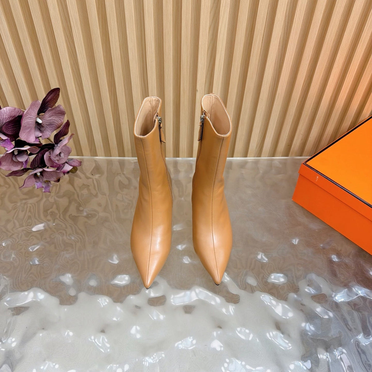 HM Leonie Ankle Boots 7cm Camel Sheepskin 589200