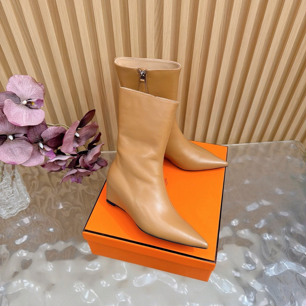 HM Leonie Ankle Boots 7cm Camel Sheepskin 589200