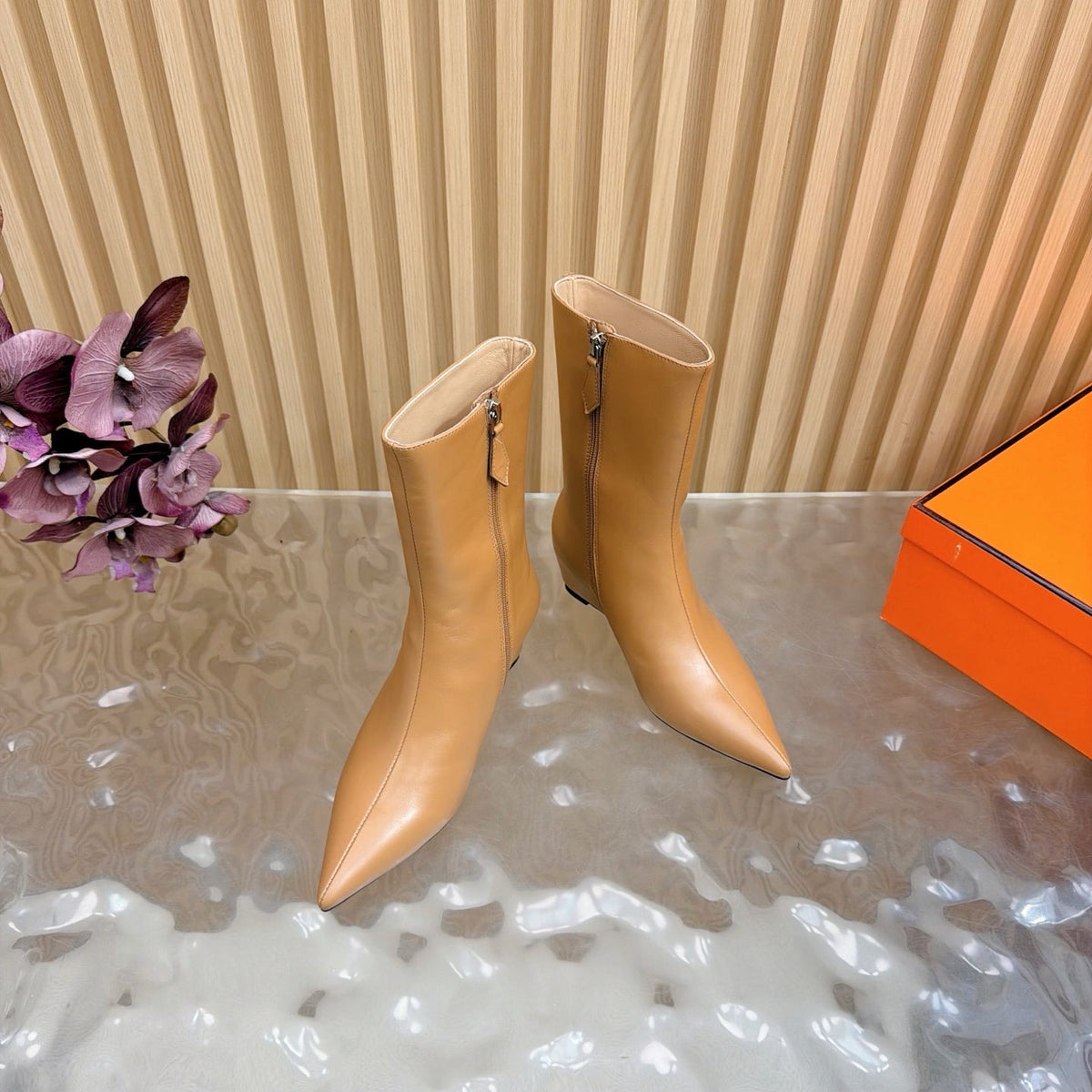 HM Leonie Ankle Boots 7cm Camel Sheepskin 589200