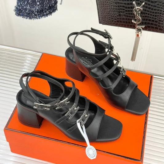 HM 26ss Peep Toe Sandals 65 Black Sheepskin 642766