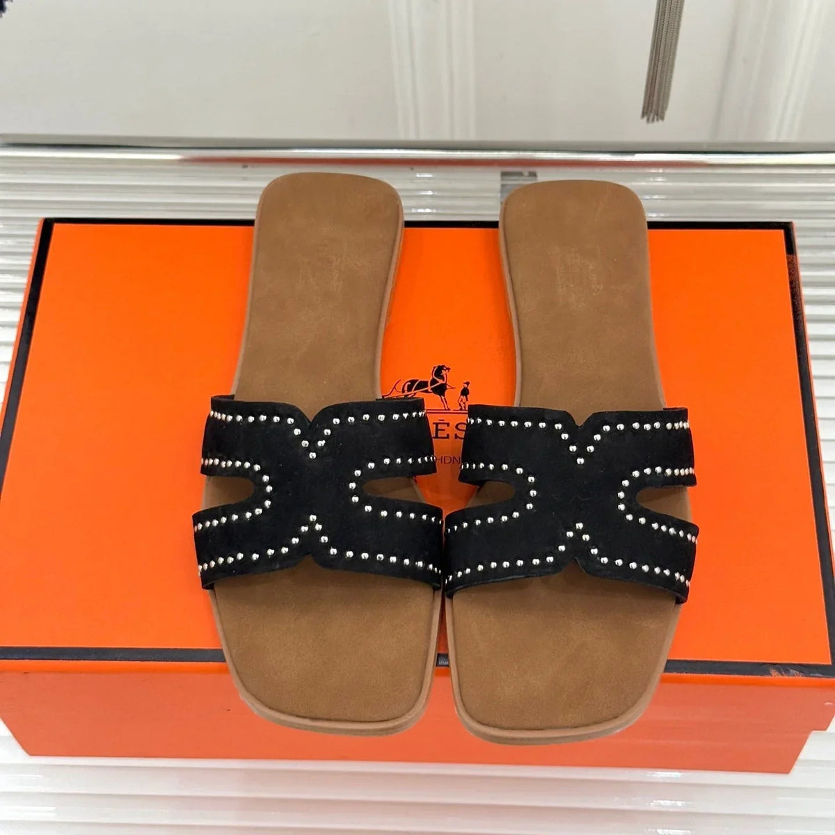 HM 26ss Flat Slippers Brown Black Suede 642827