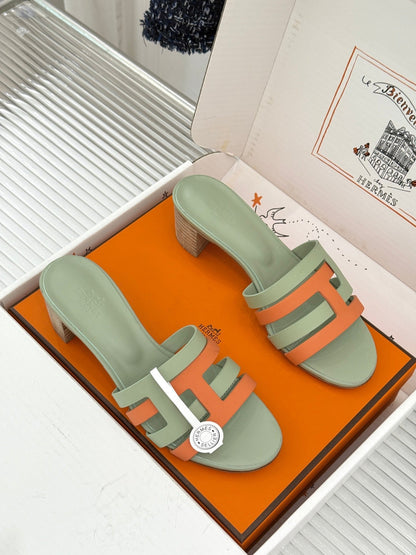 HM 26s Strappy Sandals Orange Green Sheepskin 905788
