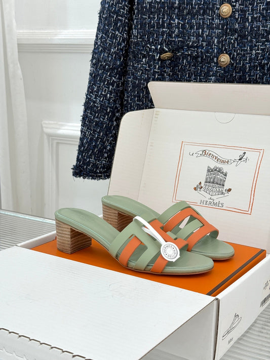 HM 26s Strappy Sandals Orange Green Sheepskin 905788