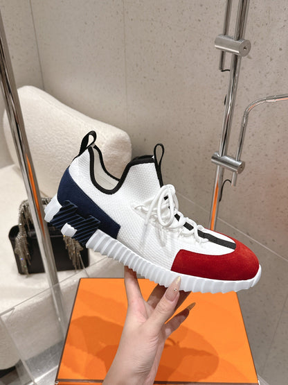 HM Lift Slip-On Sneaker White Red Dark Blue Fabric Suede 608252