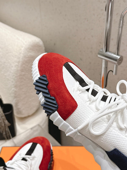 HM Lift Slip-On Sneaker White Red Dark Blue Fabric Suede 608252
