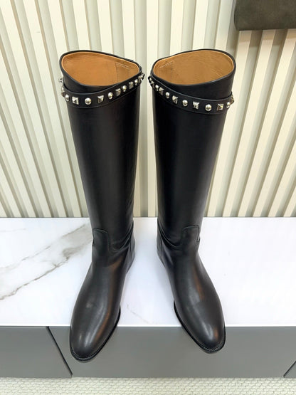 HM 25ss Kelly Buckle Riding Boots Black Cowhide 576121