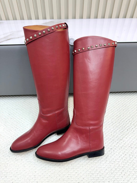 HM 25ss Kelly Buckle Riding Boots Red Cowhide 576124
