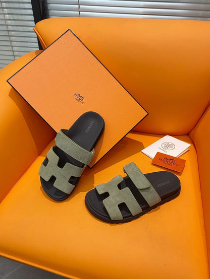 chypre sandal olive suede black calfskin