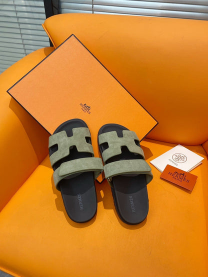 chypre sandal olive suede black calfskin