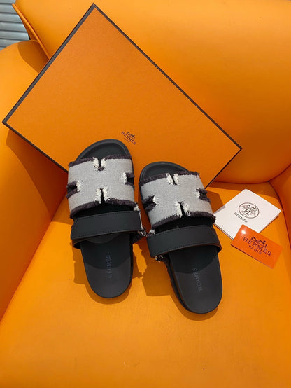 chypre sandal white black canvas black calfskin