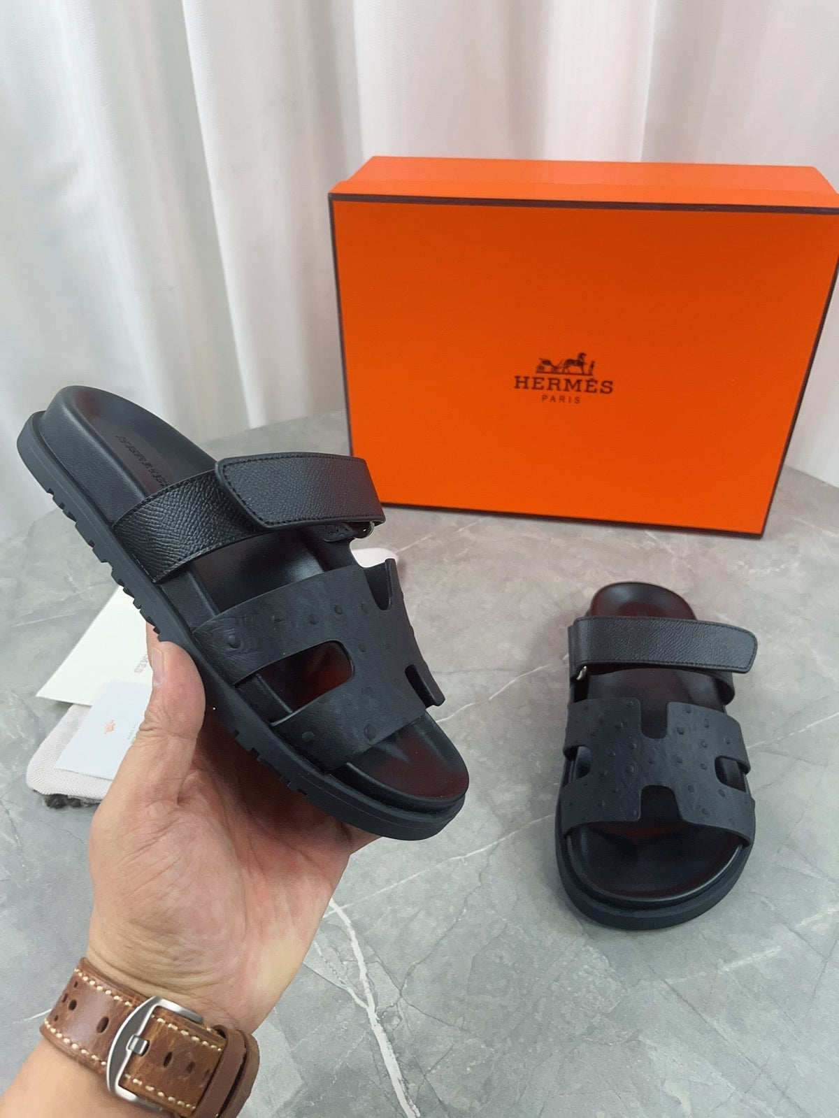 chypre sandal all black calfskin