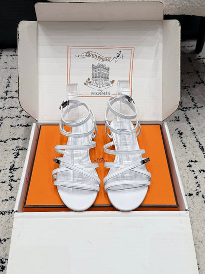 HM 26s Strappy Sandals In White Calfskin Silver Hardware