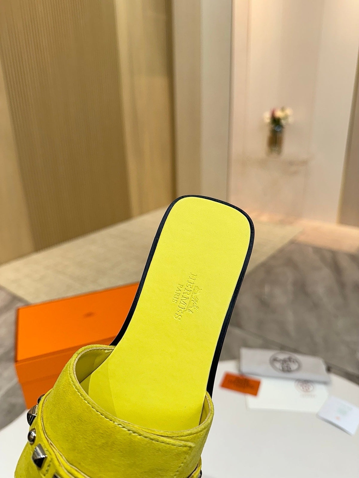 HM 26s Giulia Sandal In Yellow Suede And Calfskin Silver Hardware
