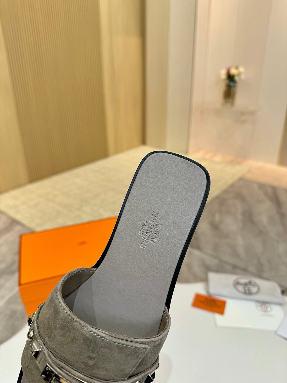 HM 26s Giulia Sandal In Grey Suede Calfskin Silver Hardware