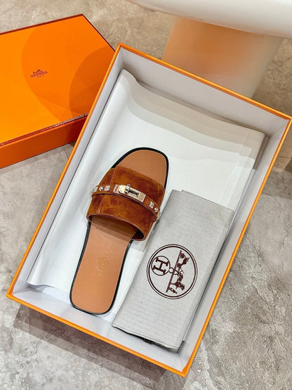 HM 26s Giulia Sandal In Caramel Brown Suede And Calfskin Silver Hardware