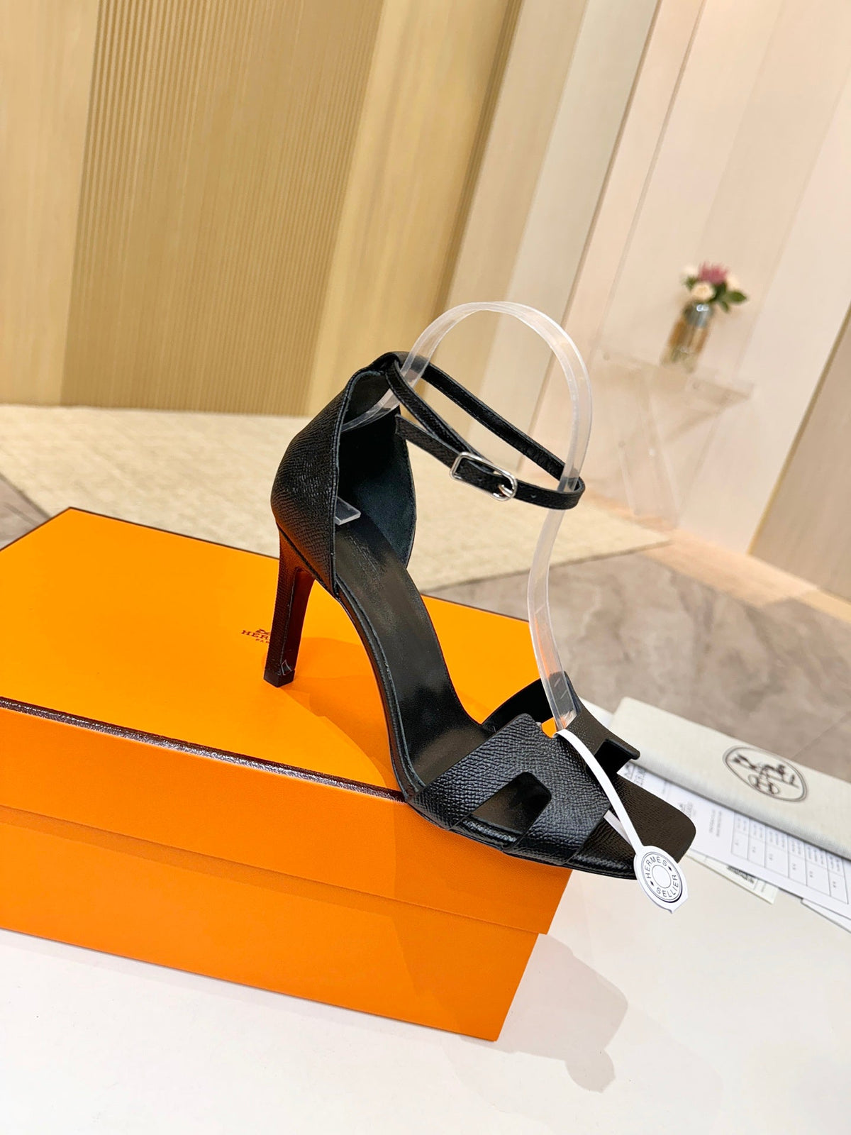 HM 26s H High Heel Sandals 90mm In Black Grained Calfskin
