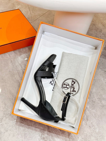 HM 26s H High Heel Sandals 90mm In Black Grained Calfskin