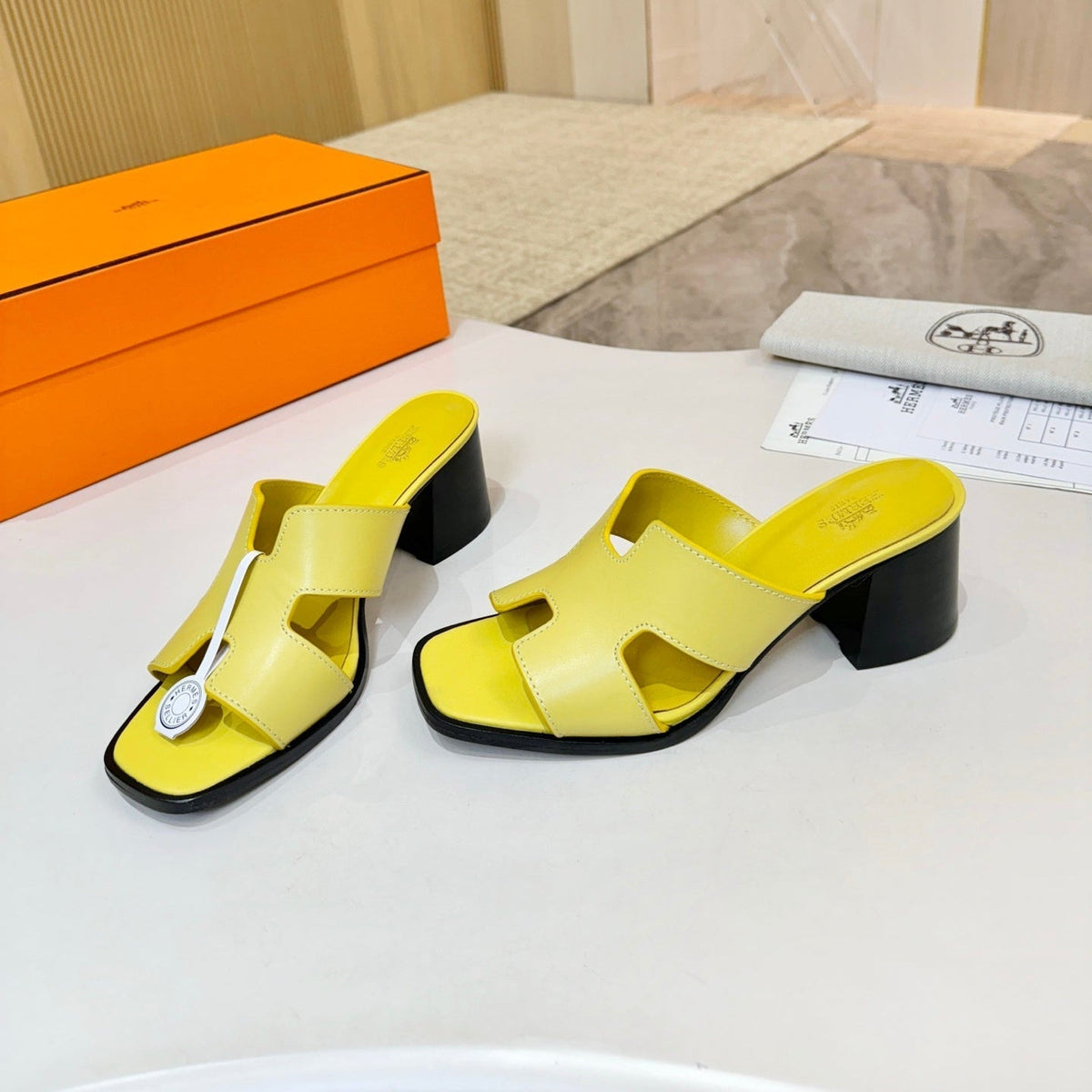 HM 26s Helia Sandal 70mm In Yellow Calfskin